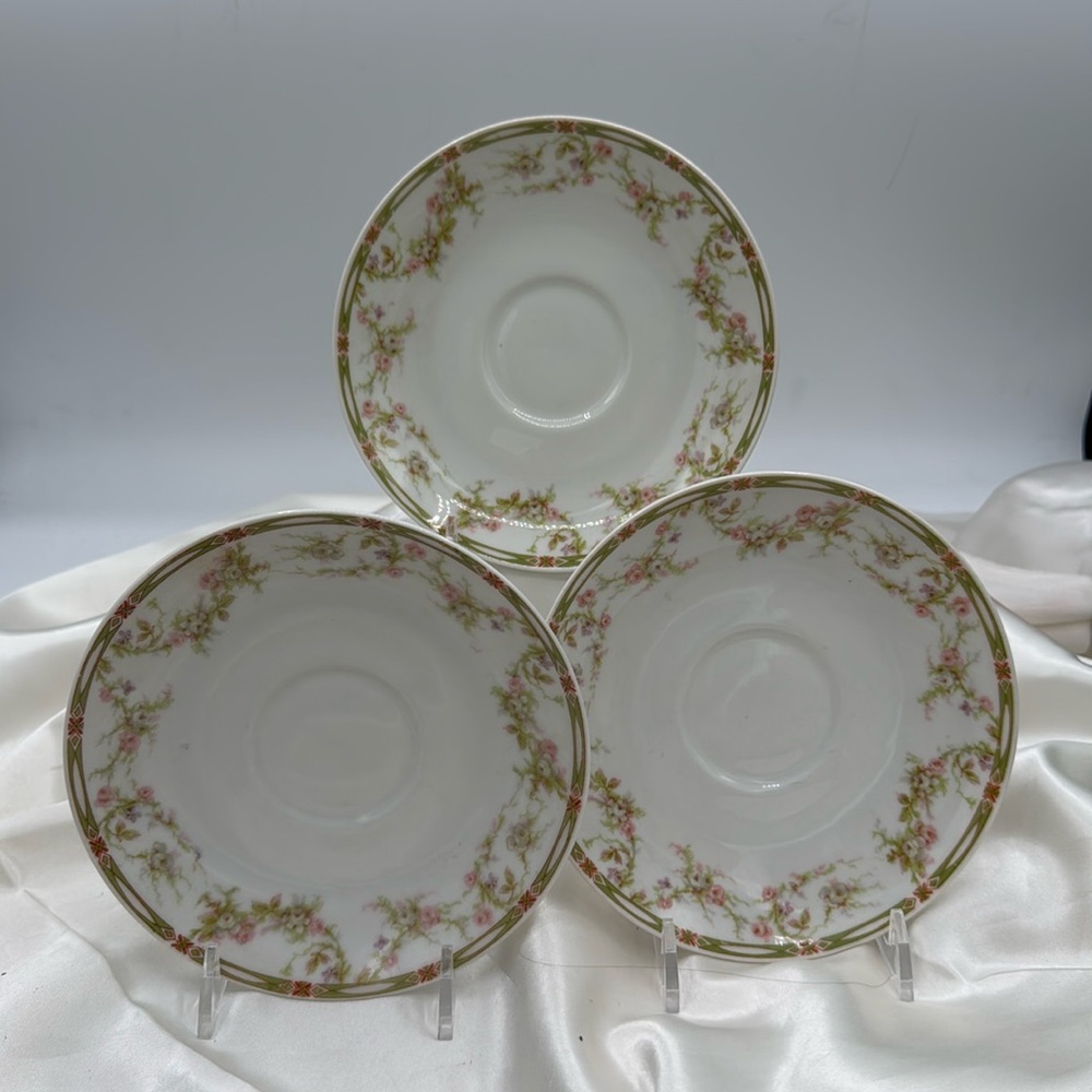 3- Vintage Theodore Haviland Limoges France Pink Roses Saucer 5 3/4";